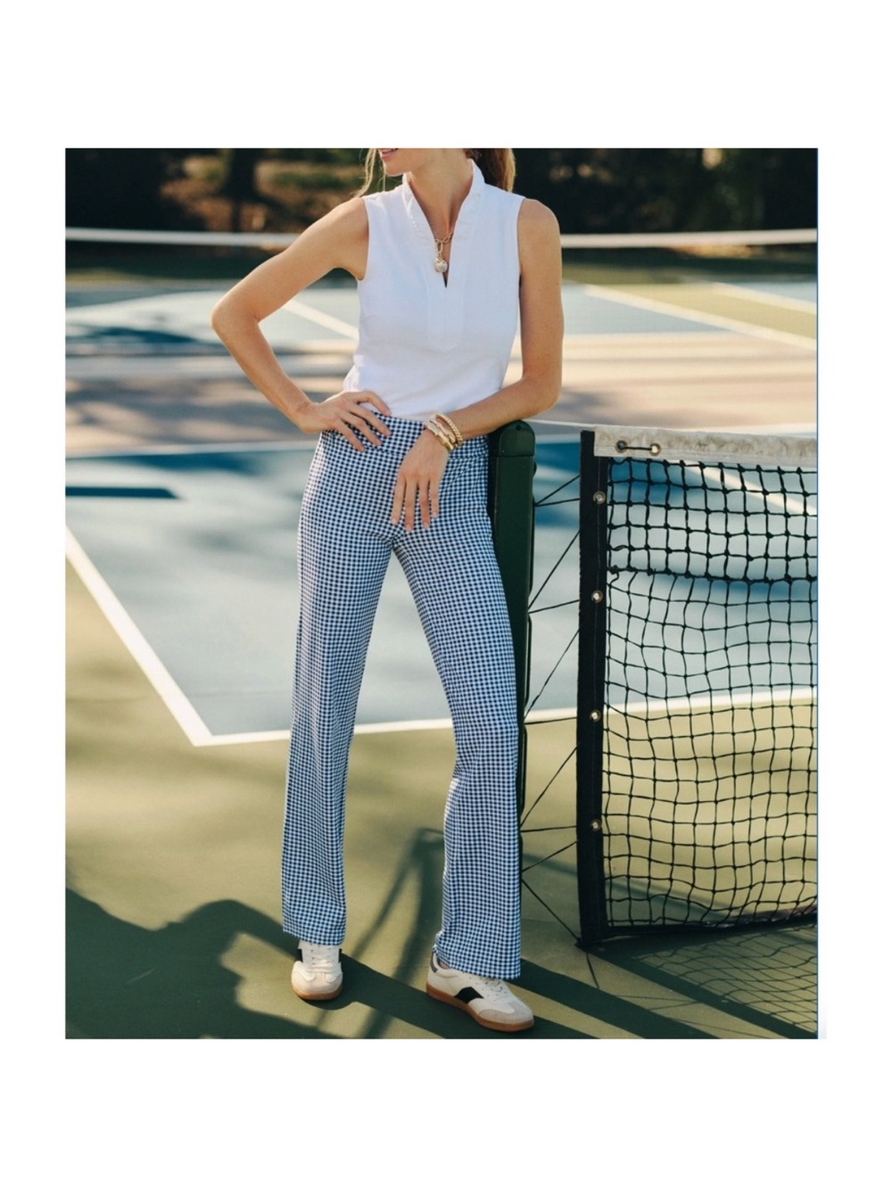 J. McLaughlin Blue Gingham Straight-Leg Pants